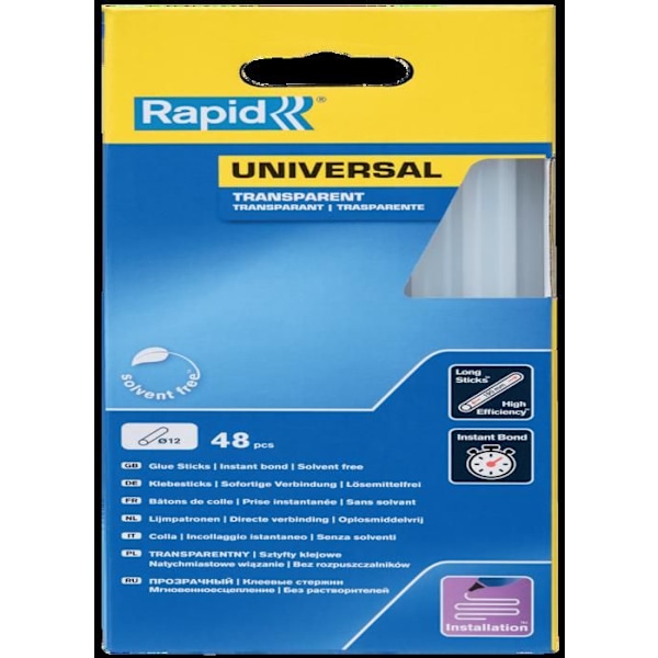 Lim - RAPID - 12mm x 48 pinnar - Transparent - Högt flöde - Härdningstid 15 sek