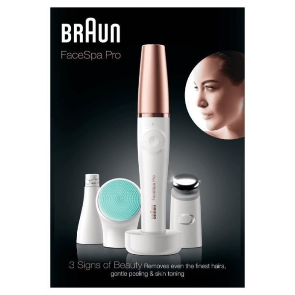 BRAUN FaceSpa Pro 913 Ansiktsepilator - 3 tillbehör - Vit och brons