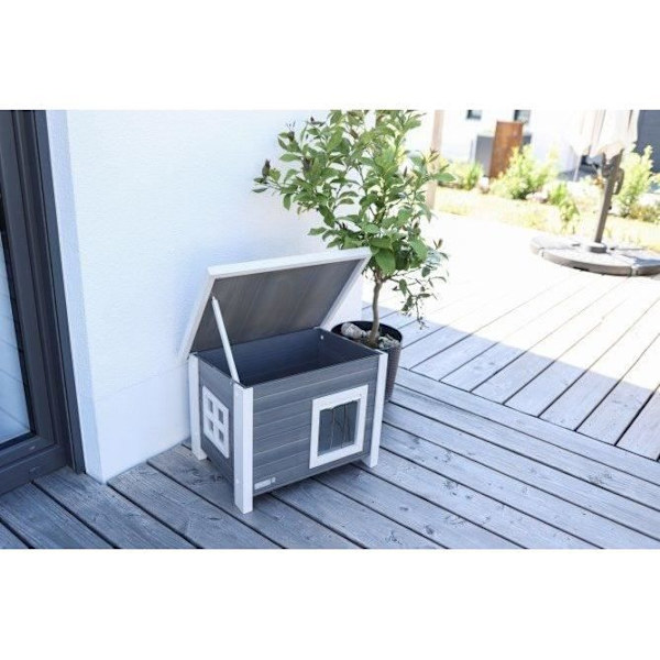 Katthus - KERBL - ECO Eli - Grå / Vit - 57 x 45 x 43 cm