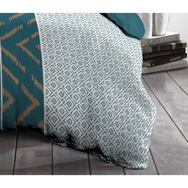 Ethno Microfiber Däcke Set - 1 täcke täckning 140x200 cm + 1 örngott 63x63 cm - ankablått - Home Linen Passion