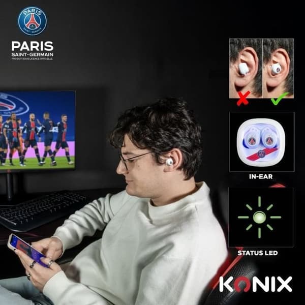 Trådlösa hörlurar - KONIX - PSG - Batteritid 8 timmar + 15 timmar - IPX4 - Bluetooth - Vit