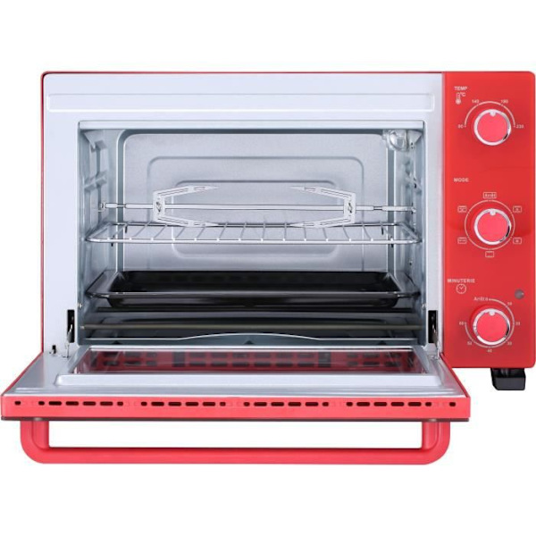 CONTINENTAL EDISON CEMF35R - Elektrisk miniugn 35L röd - 1500W - Rotisserie, Naturlig konvektion