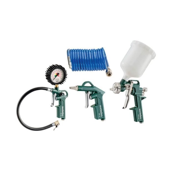 METABO - LPZ 4 tryckluftsverktygssats (blåspistol, däckpump, spiralslangmålarpistol, anslutning