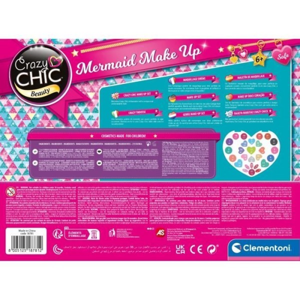 Clementoni - Crazy Chic - Sirene Makeup - Ögonskuggor, läppglans och applikatorer - från 6 år och uppåt