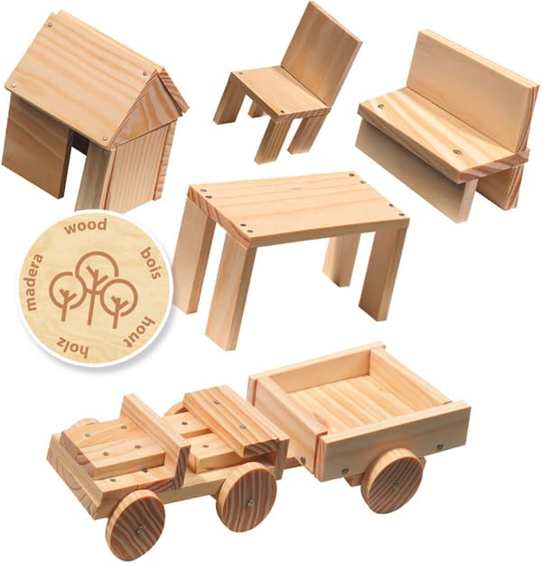 SES CREATIVE Snickarverkstad - 57 träbitar