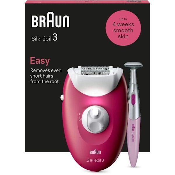 Elepilator med sladd - BRAUN - Silk-épil 3 - Mjuk hud i veckor - 3-202 - Hallon