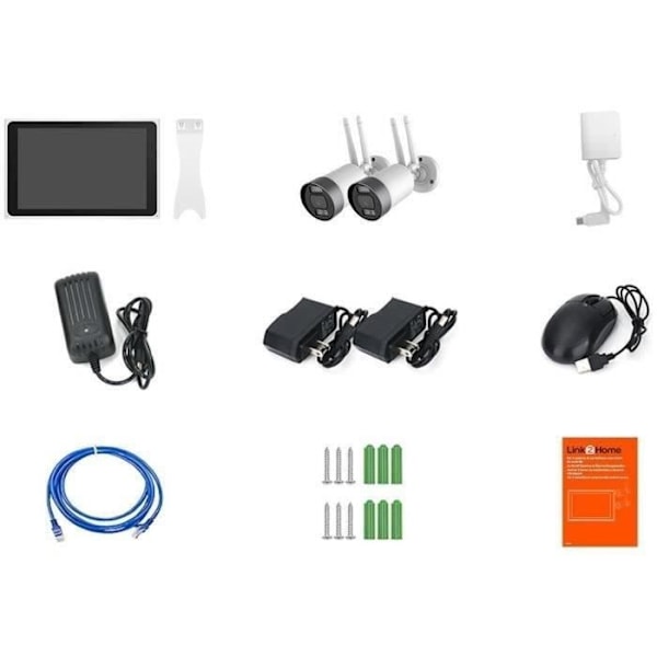 2 Wi-Fi-kameror + NVR-skärmsats - LINK2HOME - 3MP, Smart Detection, 10.1 LCD-skärm