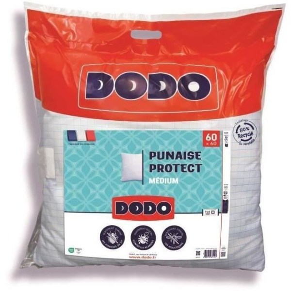 DODO medium kudde 60x60 cm - Anti-bugg, anti-kvalsterskydd - 550 gr - Vit - Made in France