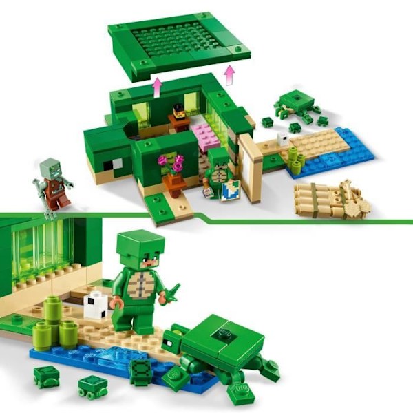 LEGO 21254 Minecraft Turtle Beach House, leksak med tillbehör, minifigurer för videospelkaraktärer