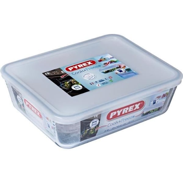 PYREX - 243P000 / 7046 - Rektangulär maträtt med lock - 25cm * 19 cm - Pyrex Cook & Freeze