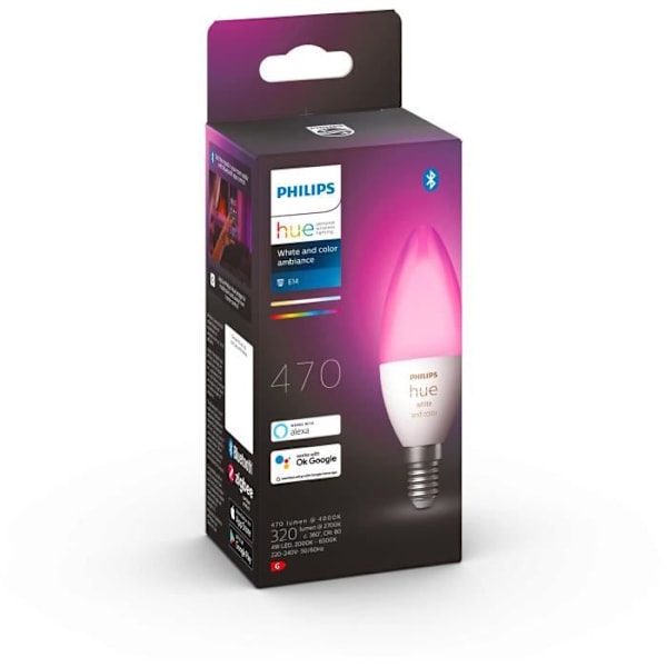 PHILIPS Hue White & Color Ambiance - Smart LED-flamelampa E14 - 5,5W - Bluetooth-kompatibel
