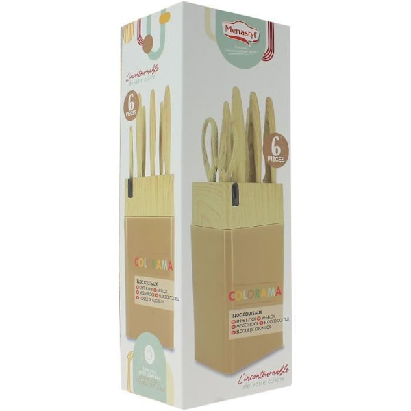 6-delat knivblock - MENASTYL - 5041064 - Keramiskt blad - Polypropylen - Hasselnöt