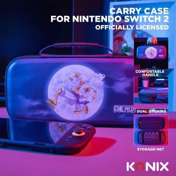 Skydds- och bärfodral - KONIX - One Piece Nintendo Switch 2 - Tillbehörsförvaring - Luffy Gear 5 design - Blå
