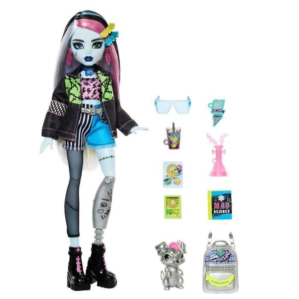 Monster High-Frankie Stein docka-docka med djur och tillbehör HXH73