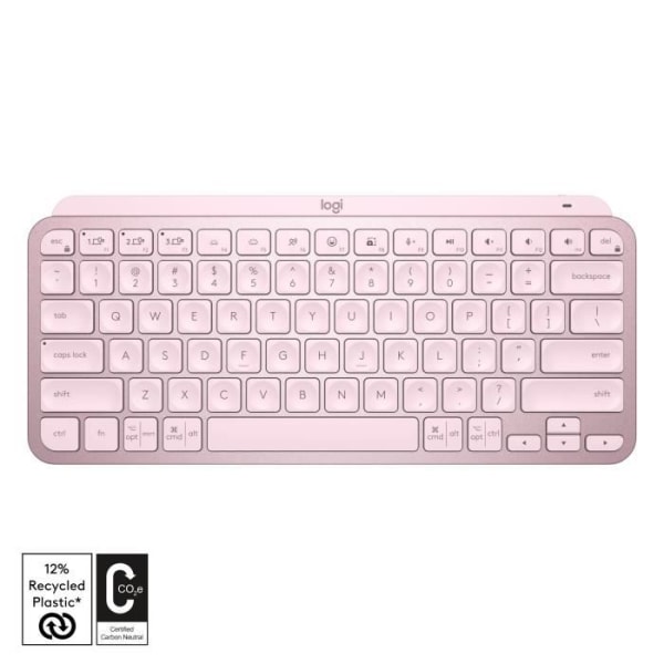 Logitech trådlöst tangentbord - MX -nycklar Mini - PINK - Kompakt, Bluetooth, bakgrundsbelyst för MAC, iOS, Windows, Linux, Android