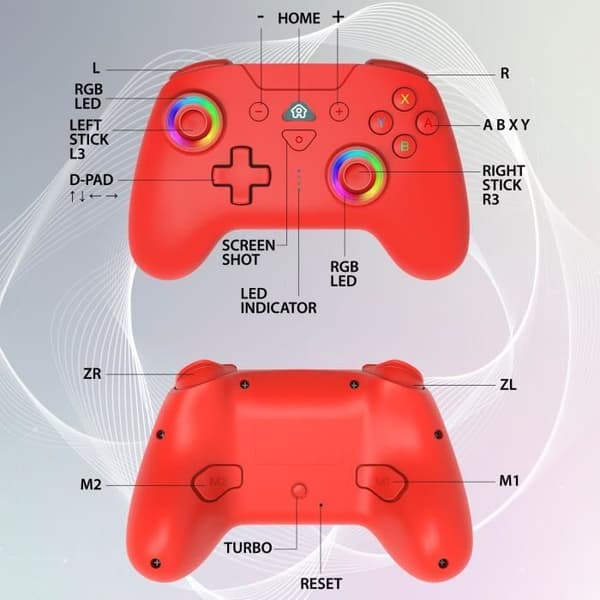 Trådlös kontroll - SUBSONIC - Switch 2 / Switch - Programmerbara lysdioder - Vibrationer - Gyroskop - Röd