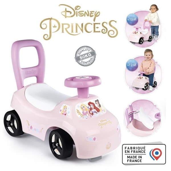 Smoby - 2 i 1 barnvagn - Disney Princess - Box under sadeln + horn - Från 10 månader - Tillverkad i Frankrike