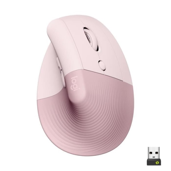 Logitech Lift Ergonomic Vertical Wireless Mouse, Bluetooth eller Logi Bolt USB-mottagare, Silent - Rosa
