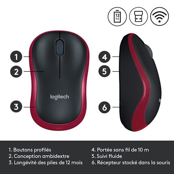 Logitech trådlös optisk mus - M185 Röd