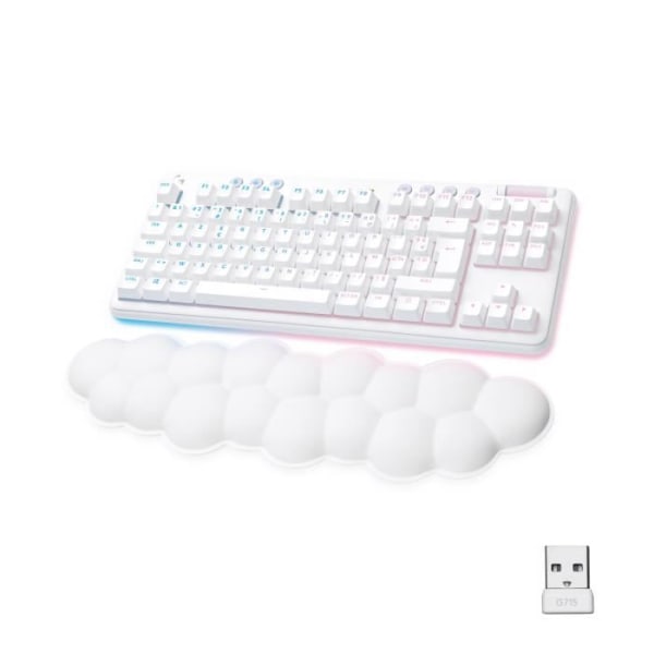 Logitech G - Gaming Keyboard - G715 Mechanical Wireless Taktil (GX Brown) med handledsstöd - White Mist Vit