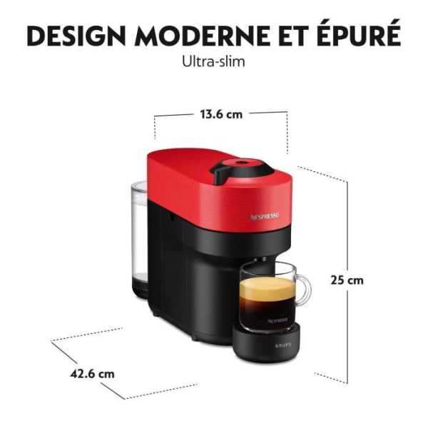 Krups Nespresso YY4888FD Virtuo Pop Red Coffee Machine Capsules, Compact Coffee Maker, 4 Cup Sizes, Espresso, Bluetooth