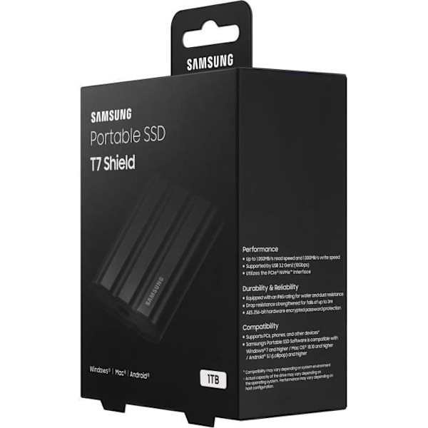 Extern Solid State Drive - SAMSUNG - T7 Shield - 1 TB - USB 3.2 Gen 2 (USB-C-kontakt) (MU-PE1T0S/EU)