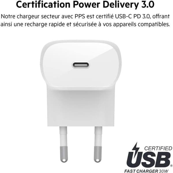 Väggladdare - BELKIN - USB-C - 30W - Vit