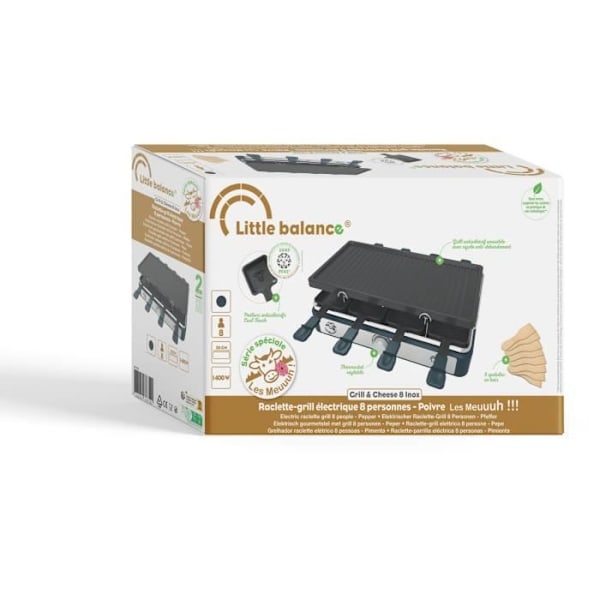 Rektangulär raclettegrill - LITTLE BALANS - Maxi Grill & Cheese - 1400 W - 8 personer - Moo / pepper design