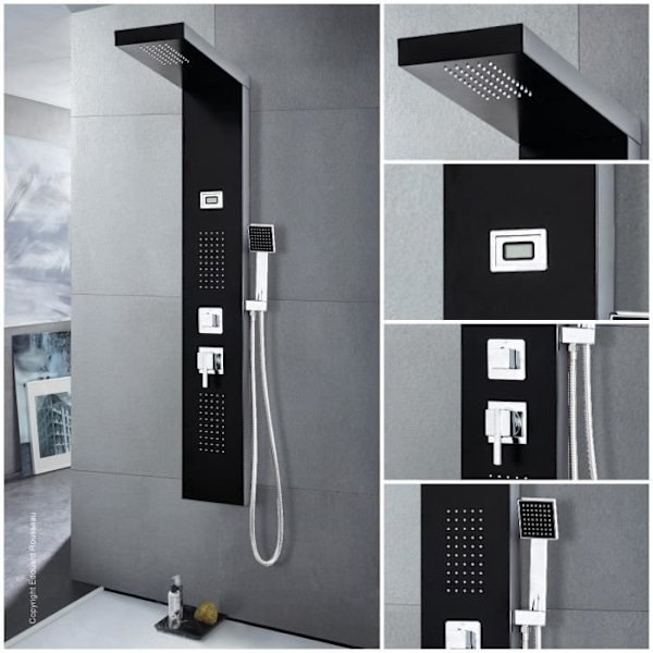ROUSSEAU Torquay svart hydromassageduschpelare - LED-display