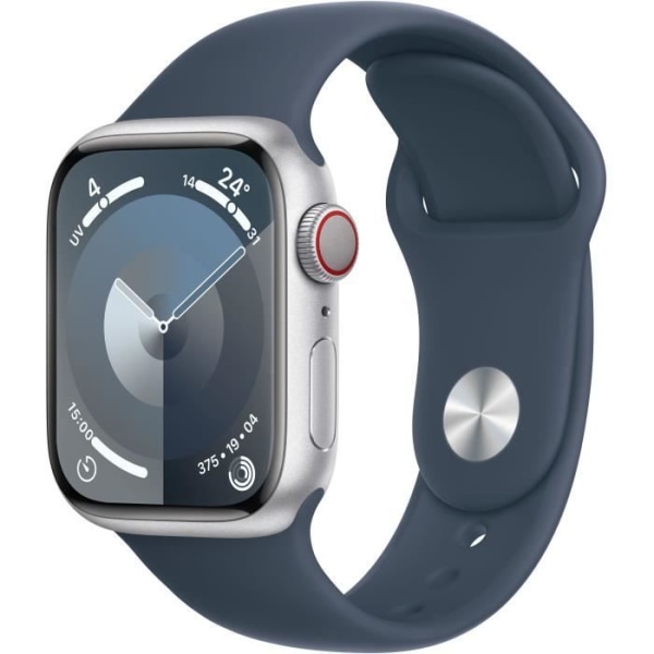 Apple Watch Series 9 GPS + Cellular - 41 mm - Silver aluminiumfodral - Storm Blue Sport Band - M/L