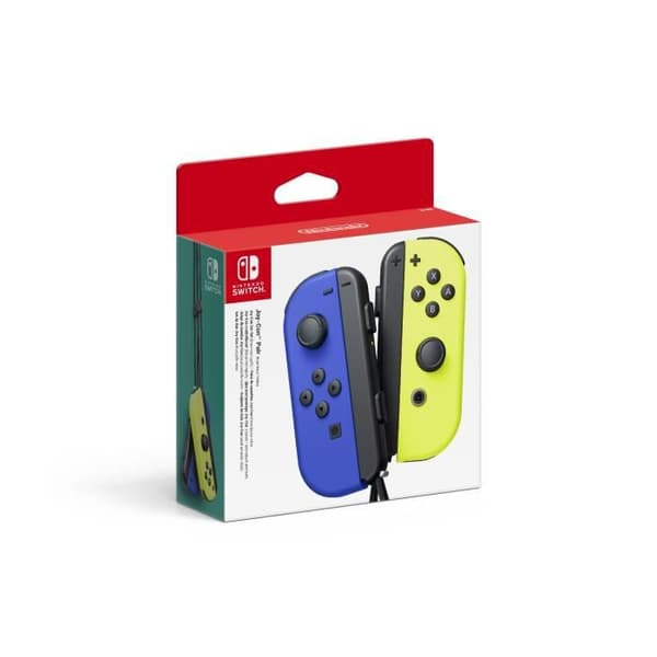 Par Joy-Con vänsterblått och höger neongult