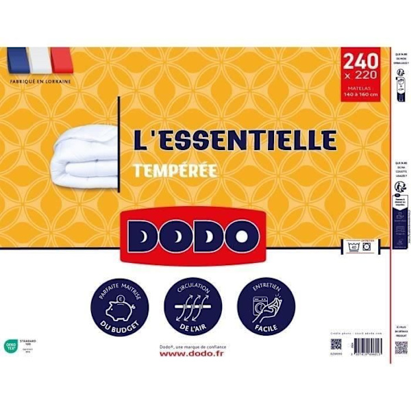 DODO tempererat täcke - L'ESSENTIELLE - 220x240cm - 100% polyester VOLUPT'AIR 250gr/m²