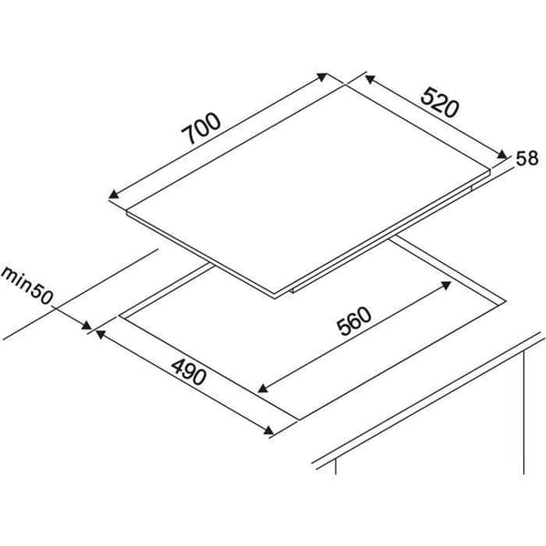 Induktionshäll - CONTINENTAL EDISON - 4 brännare - 7200 W - 70 cm - CETI724Z2FLEX - Svart