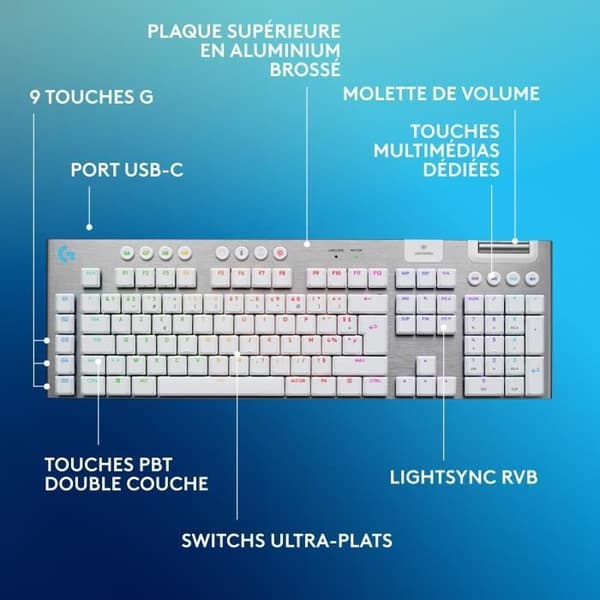 Speltangentbord - trådlöst - Logitech G - G915 X - Touch switch - AZERTY - Vit