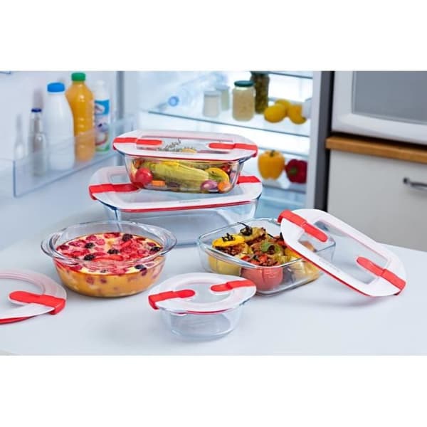 Set med 5 förvaringsbehållare - PYREX - Cook & Heat - Glas - Lock med ångventiler, speciellt för mikrovågsugnar