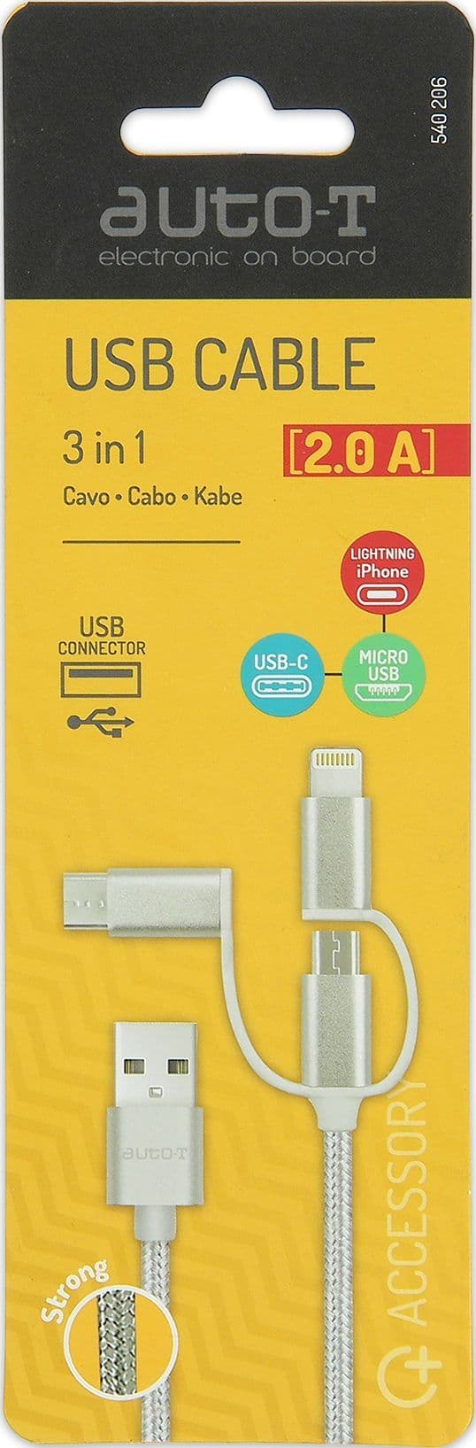 3-i-1-kabel - AUTO T - 540206 - Micro-USB - Apple - USB-C