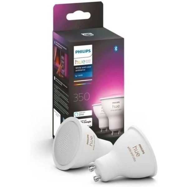 Philips Hue -glödlampor LED -anslutna White &amp; Color Ambiance Gu10, Bluetooth, Pack of 2, fungerar med Alexa, Google och HomeKit
