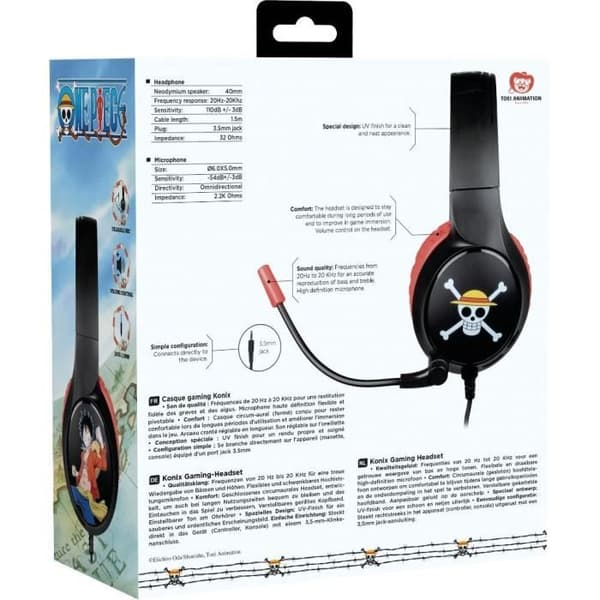 Kabelanslutet spelheadset - KONIX - One Piece - PC, PS4, PS5, Switch och Xbox - Mikrofon - 1,5 m kabel - 3,5 mm jack-uttag - Luffy