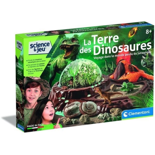 Clementoni - Vetenskap och lek - Dinosauriernas värld - Terrarium att skapa + 3 dinosauriefigurer - Tillverkad i Italien