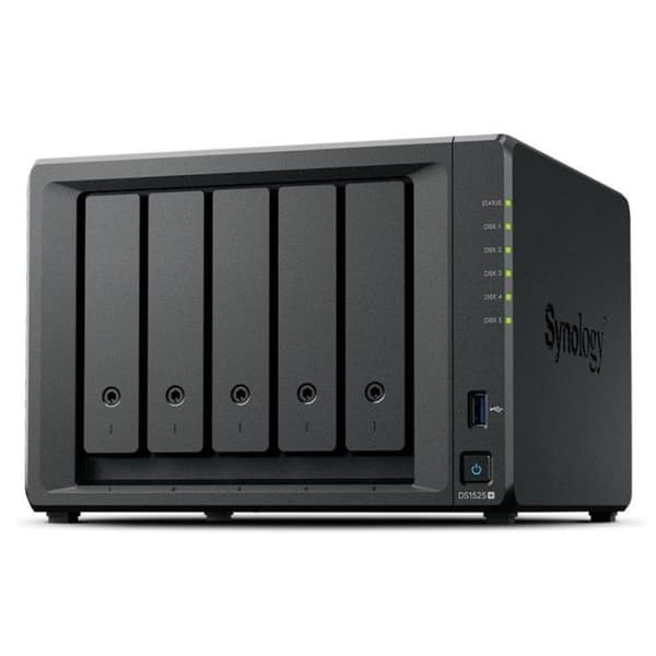 Synology DiskStation DS1525+ NAS 5-bay, Ryzen V1500B 2,2 GHz, 8GB DDR4 ECC, 2.5GbE, RAID, M.2 Svart