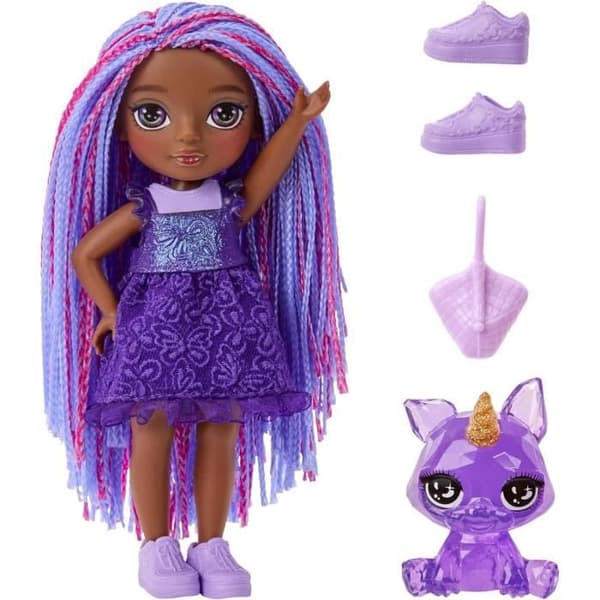 Rainbow High Littles - 15 cm docka + husdjur - mörklila - från 4 år