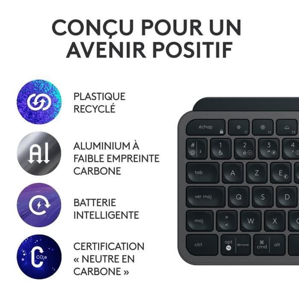 Trådlöst tangentbord - LOGITECH - MX Keys S Combo - Bluetooth - Bakgrundsbelyst - Tysta tangenter - Grafit