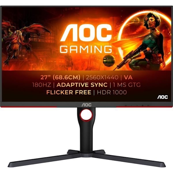 PC-skärm - AOC - Q27G3XMN - 27 QHD - MiniLED - 180Hz - 1ms - Justerbar i höjdled - 2 HDMI 1 DP - Adaptive Sync - Svart Svart