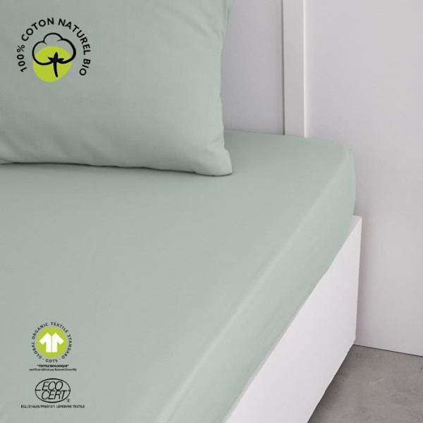 Dra-på-lakan - IDAG - 160 x 200 cm + 30 cm - Bomull - Organisk Celadon