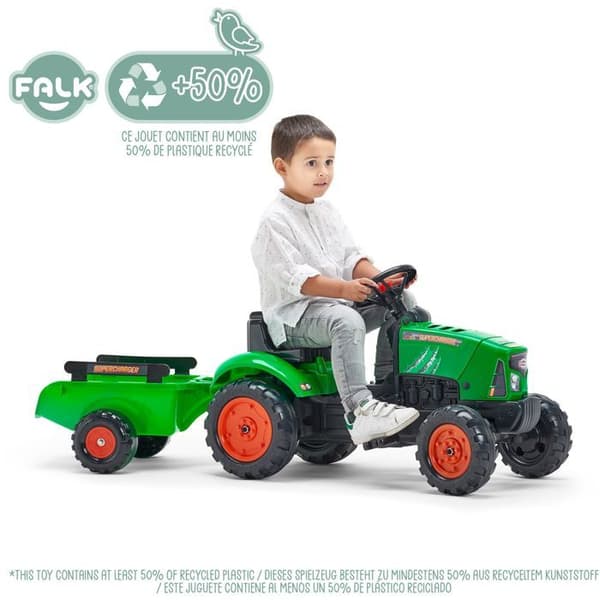 FALK - Röd kompressortraktor med öppningskåpa och släp