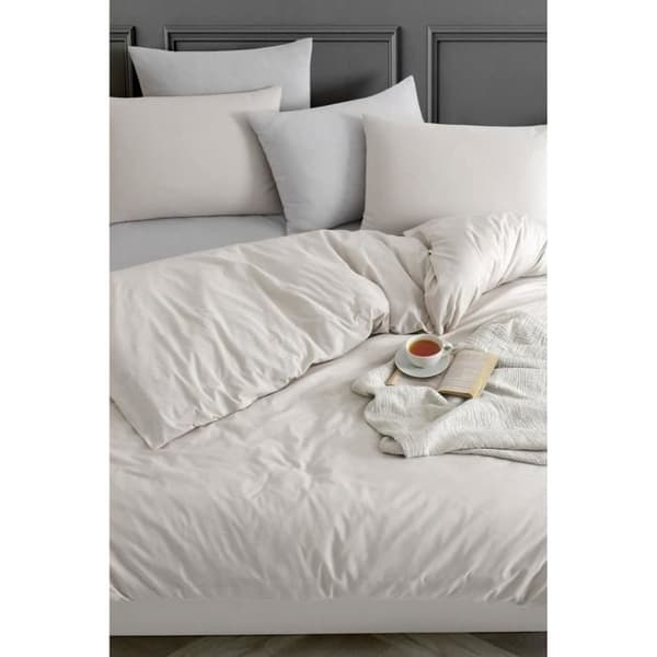 Bäddset - 1 påslakan 220 x 240 cm + 2 örngott 60 x 60 cm - 70% bomull, 30% polyester - Beige