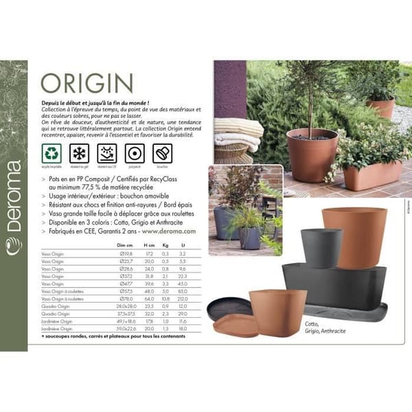 DEROMA Origin kruka - 49,5x19 cm - 12 L - Antracit