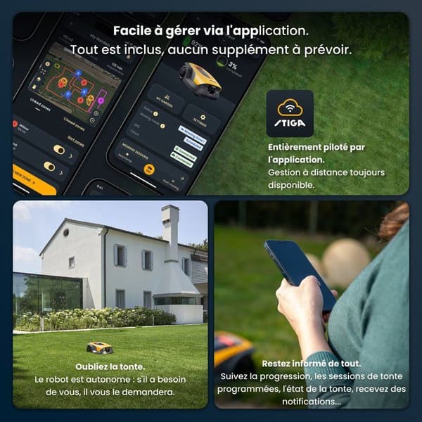 Robotgräsklippare - STIGA - 10V - 1000 m² yta - 15 zoners hantering - Smart kamera