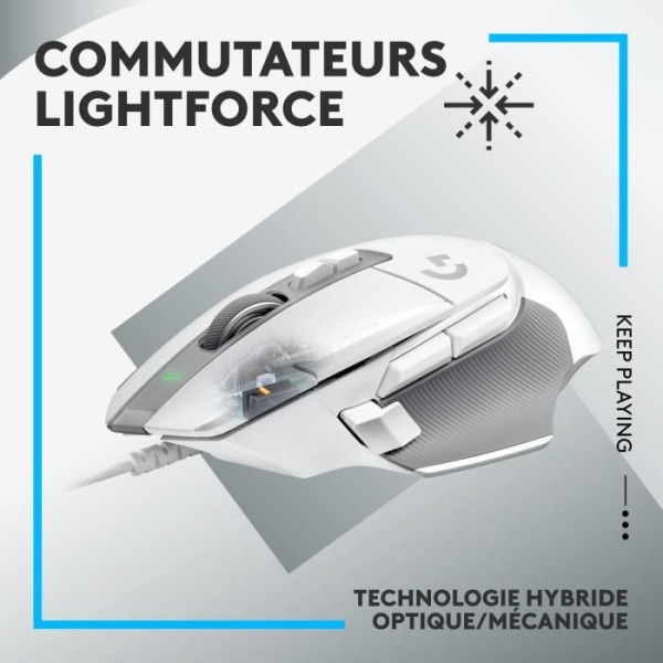 Logitech - G502 X Small Gaming Wireless - Lightforce Primär hybrid -mekaniska finnar, Gaming Hero 25K - White Sensor - White