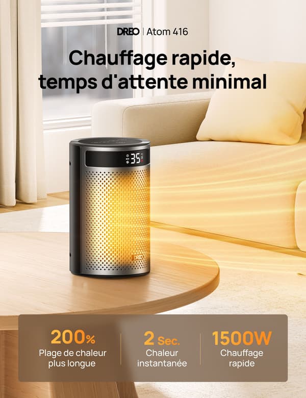Extravärmare - Hyperkeramisk - 1500 W - Dreo - Atom 416 - Kolonn - Svart